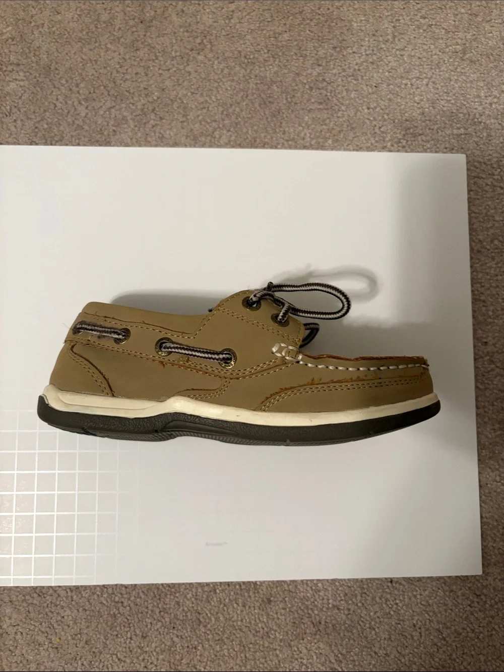 Kids Tan Boat Shoes with Striped Laces